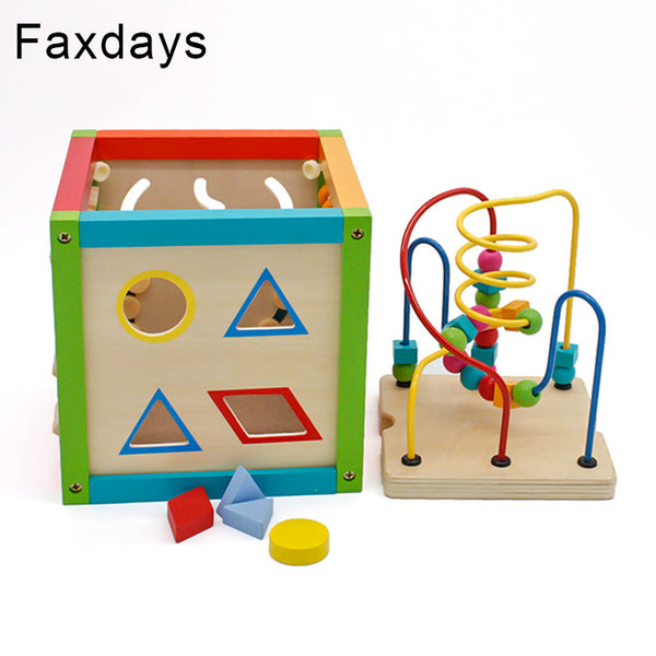 Faxdays Wooden Learning Bead Maze Cube 5 in 1 Activity Center Educational Toy