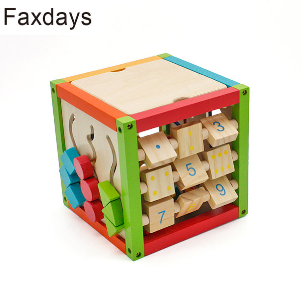 Faxdays Wooden Learning Bead Maze Cube 5 in 1 Activity Center Educational Toy
