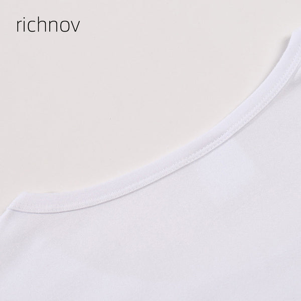 richnov Pure white modal T-shirt round collar long sleeve bottoming shirt overalls