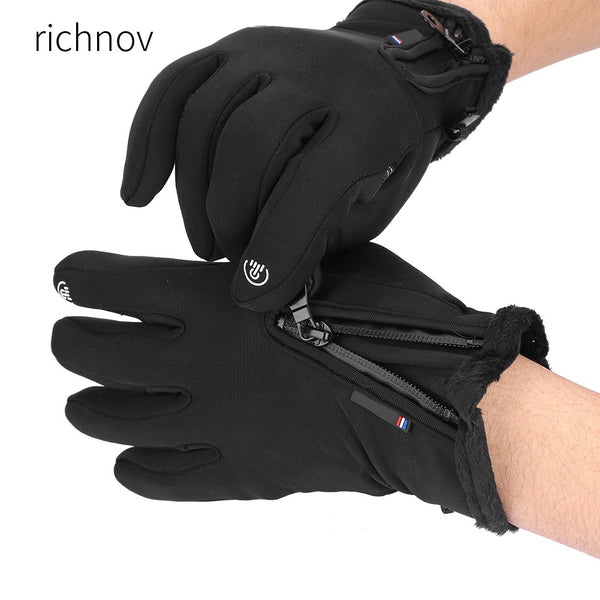 richnov Winter Sports Windproof Waterproof Thick Thermal Screen Touch Warm Full Finger Ski Gloves (L)