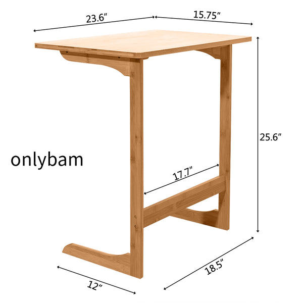 onlybam 60x40x65cm L-shaped Bamboo Sofa Side Table Sandal Wood Color