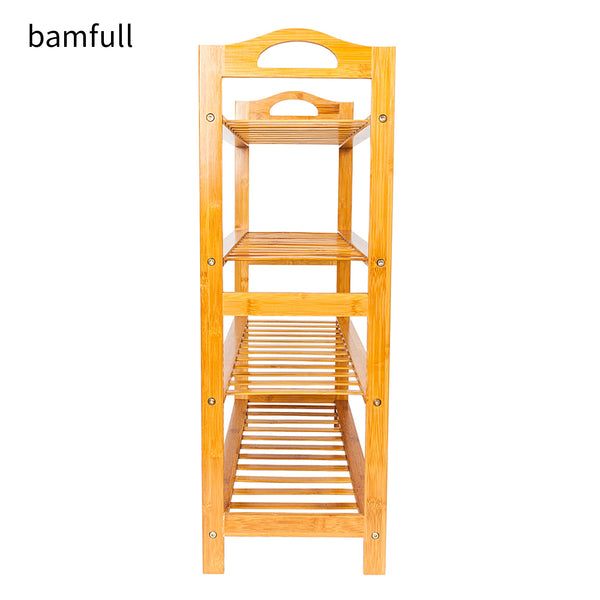 bamfull Concise 12-Batten 4 Tiers Bamboo Shoe Rack Wood Color