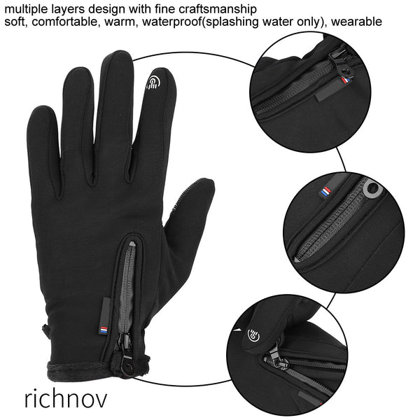 richnov Winter Sports Windproof Waterproof Thick Thermal Screen Touch Warm Full Finger Ski Gloves (L)