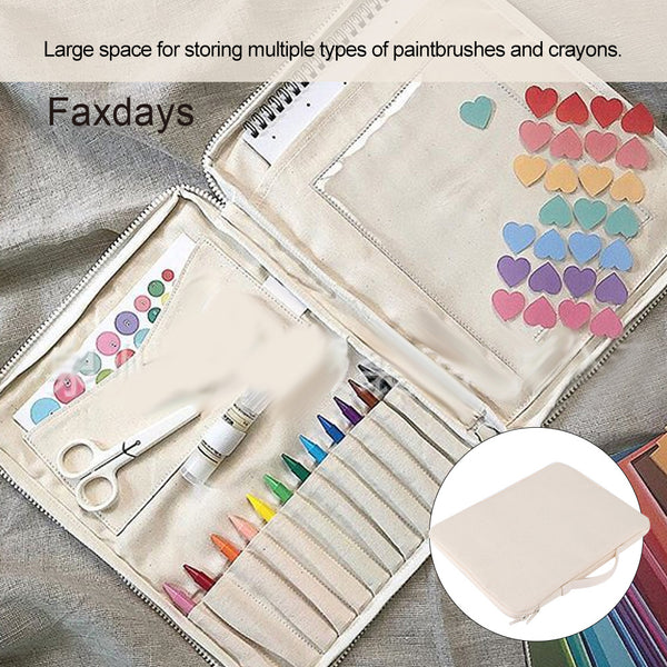 Faxdays Beige Multifunction Large Capacity Children Paintbrush Crayons Storage Stationery Bag