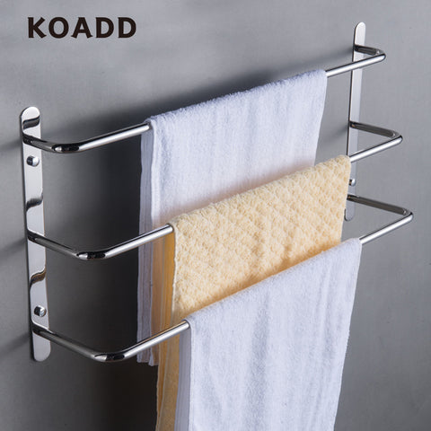 KOADD 304 Stainless Steel Hand Polishing Finished Three Towel Bars Towel Rack Wall Mounted Multilayer Bathroom Accessories KJWY003YIN-45CM