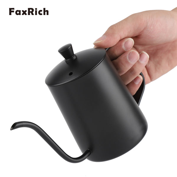 FaxRich 550ml Stainless Steel Long Gooseneck Coffee Pot Kettle with Lid for Home Kitchen Coffee Shop
