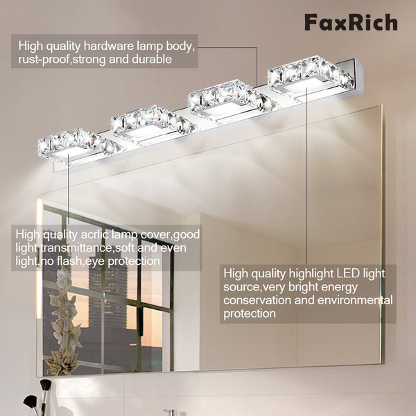 FaxRich 9W Three Lights Crystal Surface Bathroom Bedroom Lamp Warm White Light Silver