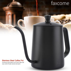 faxcome 550ml faxcome Stainless Steel Long Gooseneck Coffee Pot Kettle with Lid for Home Kitchen Coffee Shop